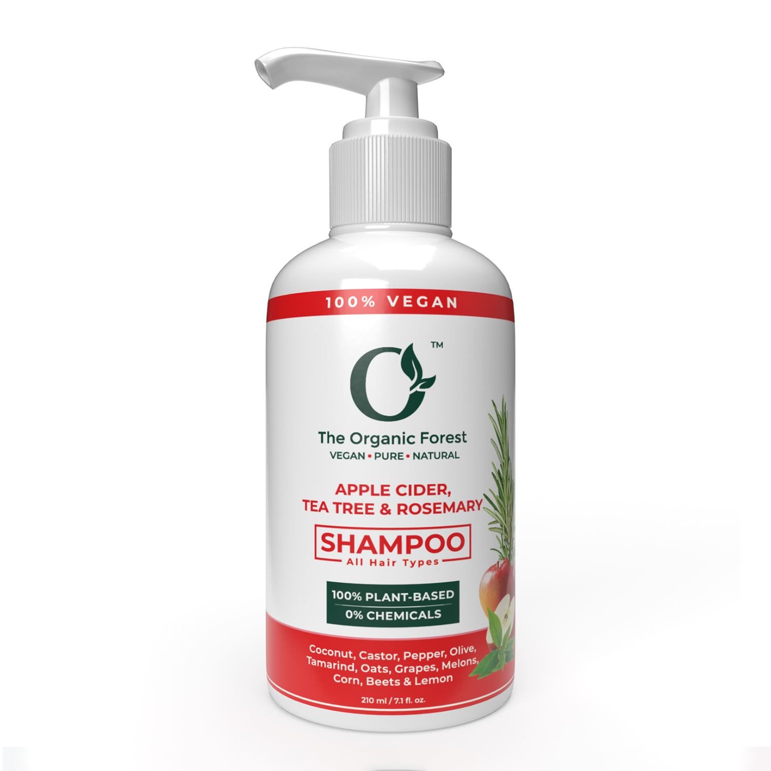Organic Forest 100% Vegan Apple Cider Vinegar, Tea Tree & Rosemary Shampoo  | Super Healthy Scalp, Removes Dandruff & Build-Ups, Prevents Hair Fall &  Premature Graying | 100% Chemical Free | 210 ML